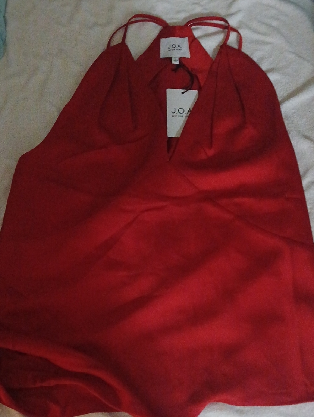 J.O.A. Bright Red Double-Strap V-Neck Cami Satin